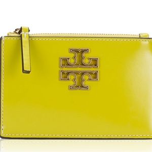 Tory Burch Britten Zip Card Case Card Holder Patent Leather Wallet - Chartreuse